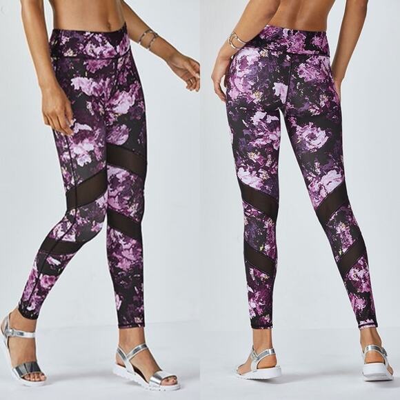 Fabletics Pants - FABLETICS Purple Floral Gaviota Leggings Activewear Athletic Yoga Running Gym